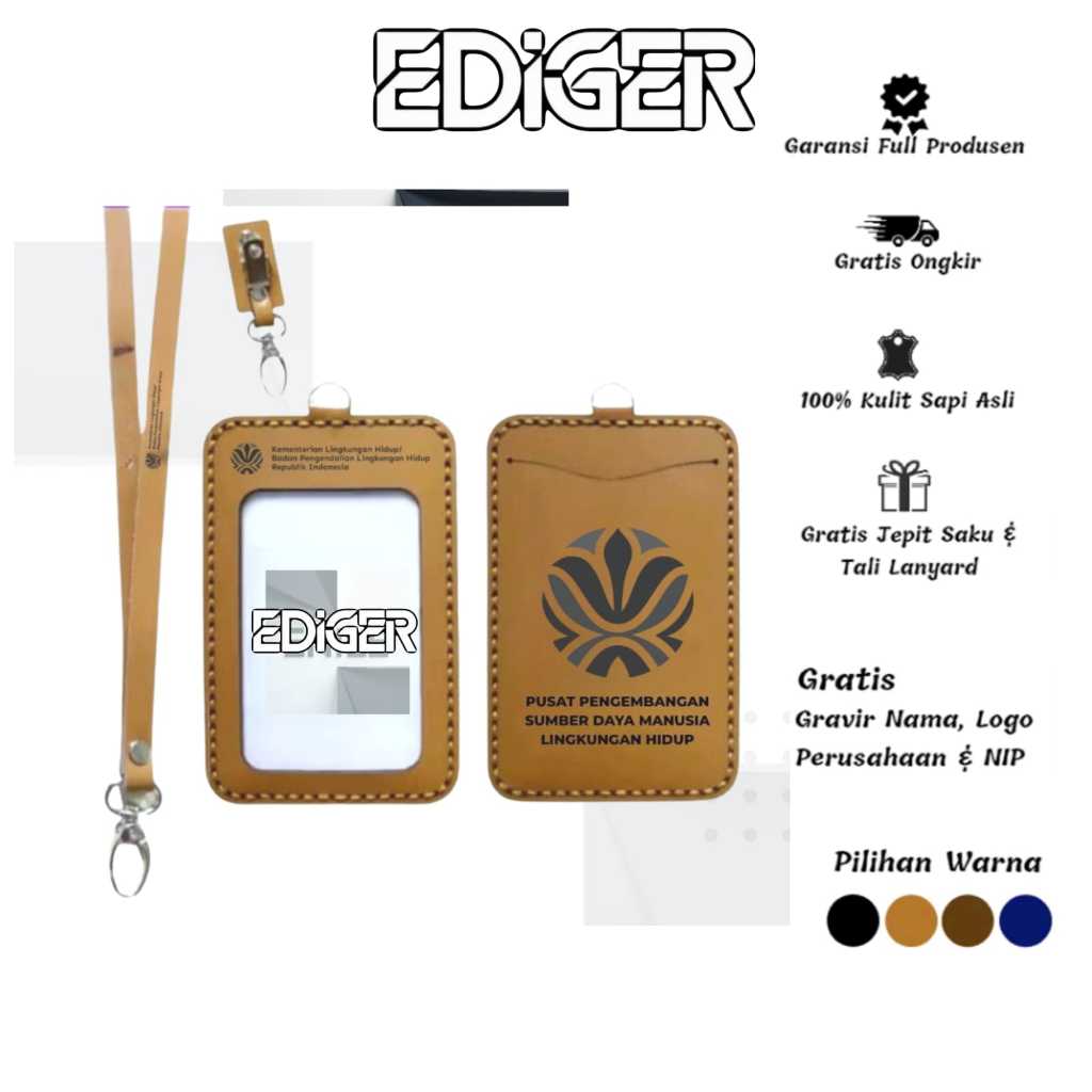 Jual Rendial Id Card Kulit Sapi Asli / Name Tag Kulit Terbaru Model 2 ...