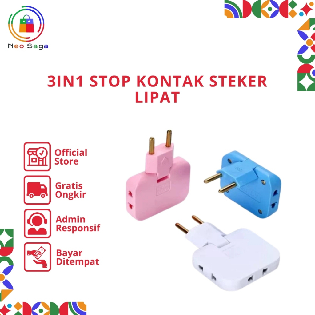 Jual 3in1 Stop Kontak Steker Lipat | Colokan Steker lipat | Folding ...