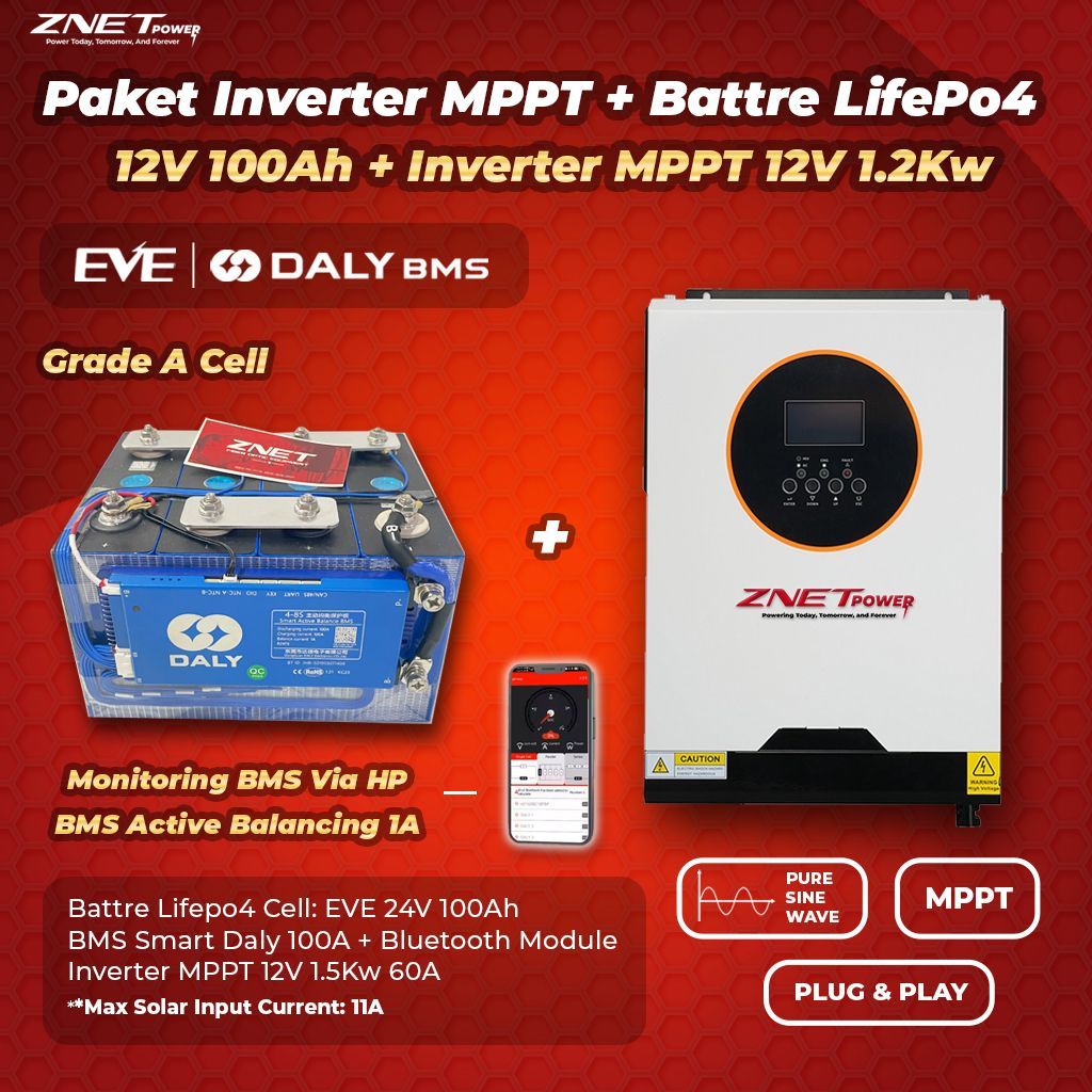 Jual Paket MPPT Inverter Hybrid PURE SINE WAVE 1.2Kw 1200watt 60A 12V ...