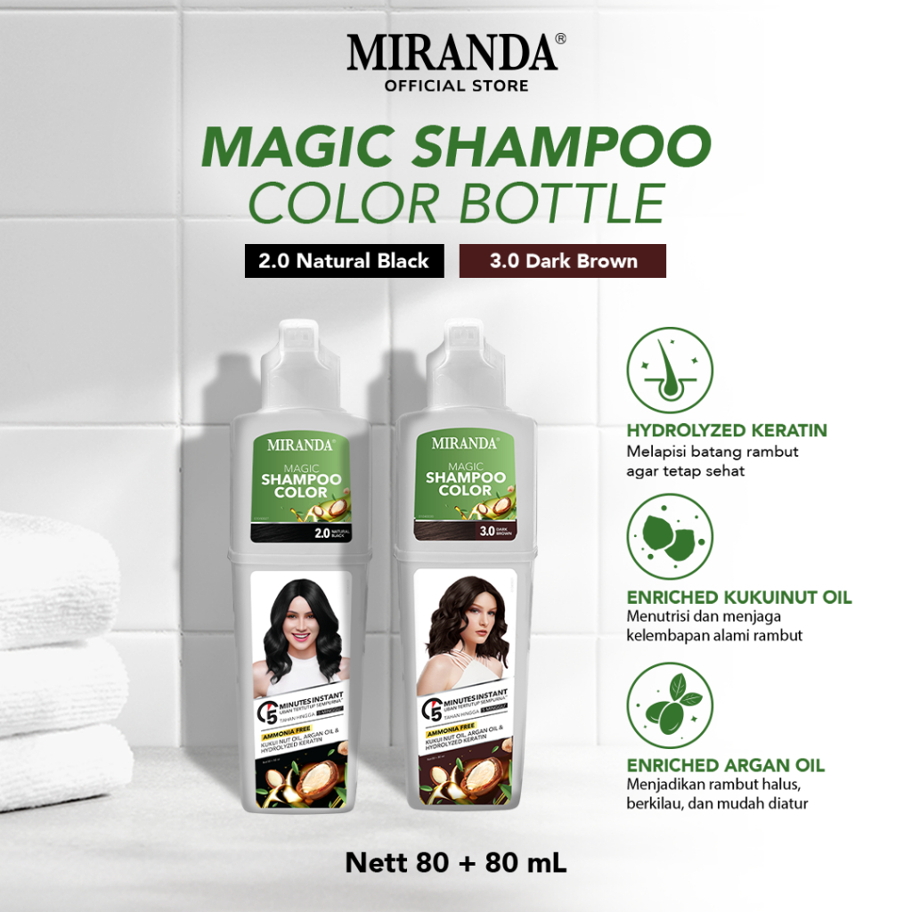 Jual (2 Pcs) Miranda Magic Shampoo Color Bottle 160ml - Black & Brown ...