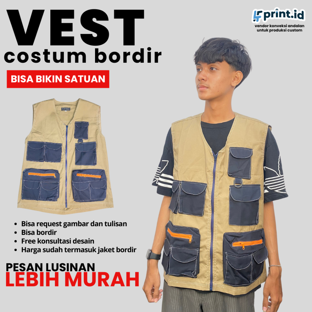 Jual Rompi Vest Tactical Custom Desain Logo dan tulisan/Rompi KKN/ROMPI ...