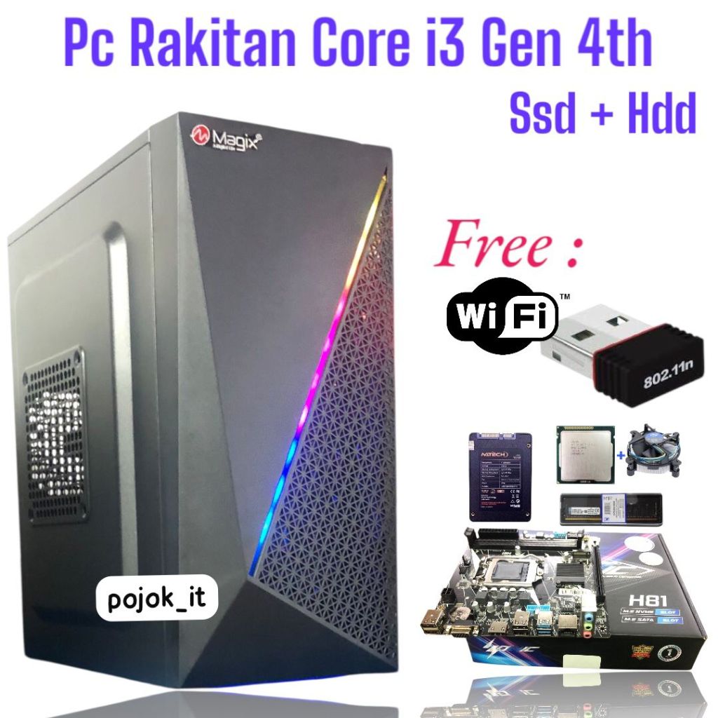 Pc Komputer Rakitan Core i3 Gen 4th| Ram 8gb | SSD 256GB + HDD 1TB | Garansi 1 Tahun Full | Murah