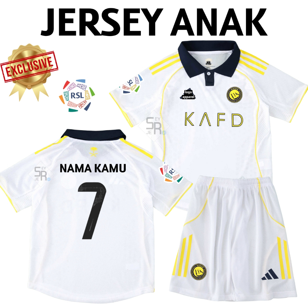 Jual KIDS Jersey Alnssr 3RD 2025 2026 Baju Bola Anak Putih Patch RSL ...