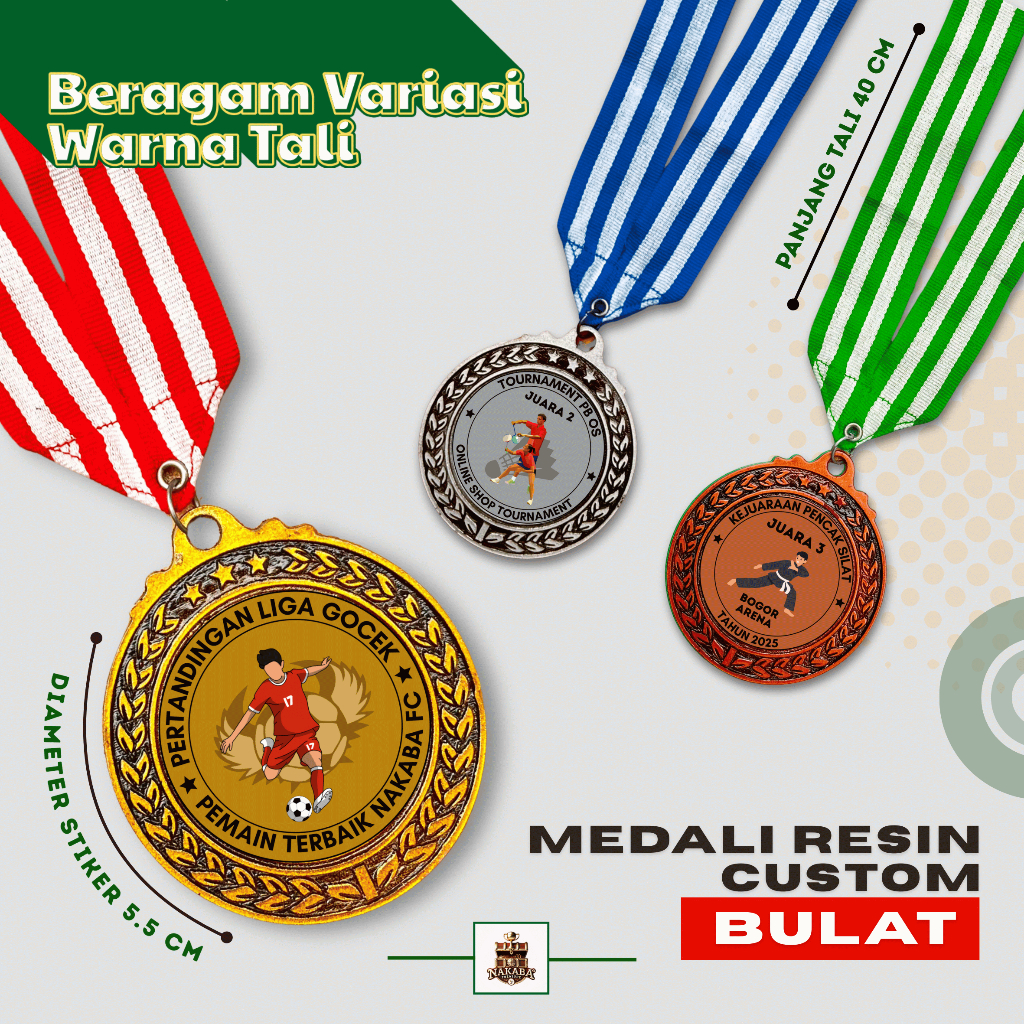 Jual Medali Resin Tebal Motif Bulat Sticker Custom Plus Tali Murah ...