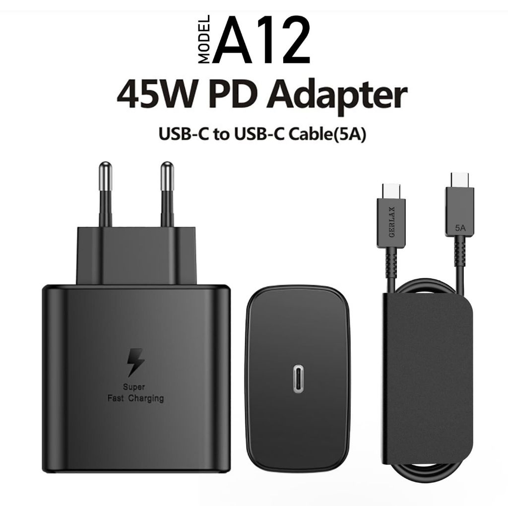 Jual GERLAX A12 Charger 45W PD Adapter USB-C To USB-C Cable 5A Travel ...