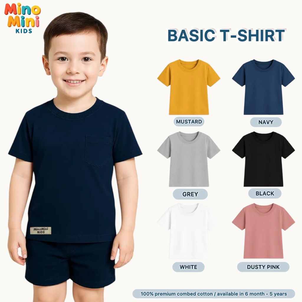 Jual MinoMini Kids - Basic T-Shirt Polos Anak Premium - 100% combed ...