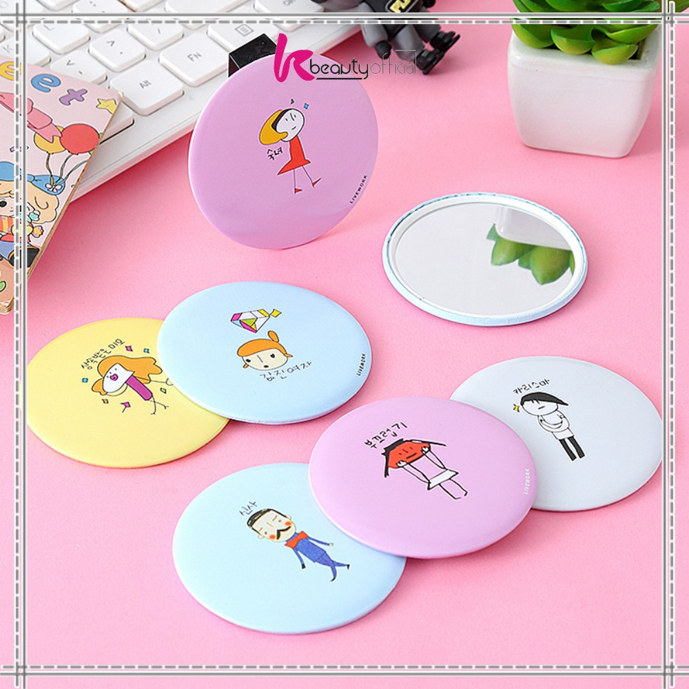 KB-K53 Cermin Bulat Karakter / Kaca Cermin Make Up Mini Travelling Motif Kartun Colorful / Cermin Saku Portable Mini / Kaca Dandan Rias Sovenir
