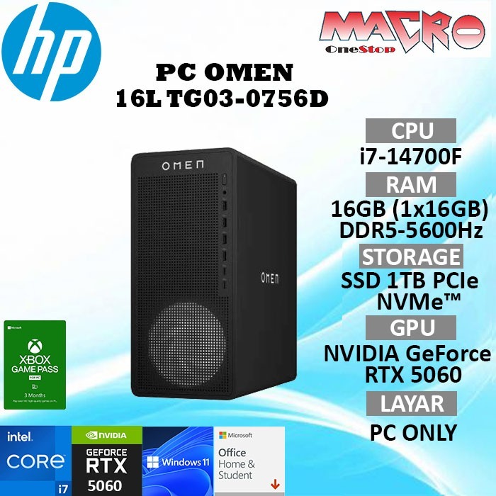 Jual HP PC OMEN 16L TG03-0756D | i7-14700F | RAM 16GB (1x16GB) SSD 1TB ...