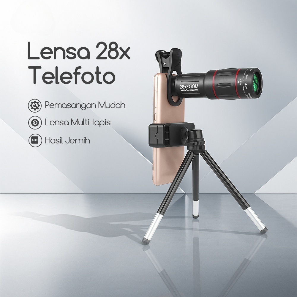 Jual IDEELAB Lensa Telepon HP 28x Zoom Set Aluminium, Lensa Tele Skop ...