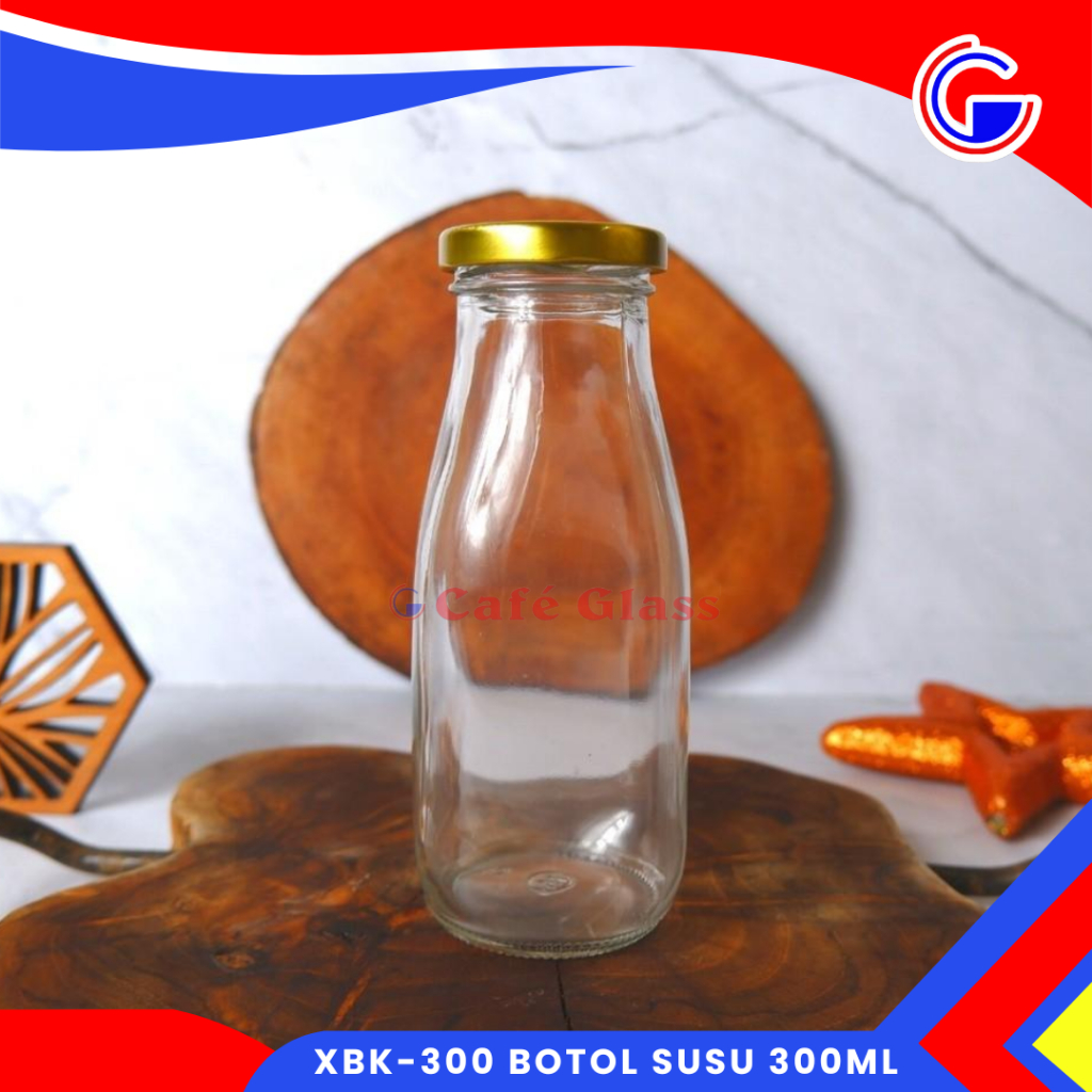 Botol Susu Kaca - Botol Minuman Cafe Tutip Gold - Xbk-300 Botol Susu Jus 300Ml