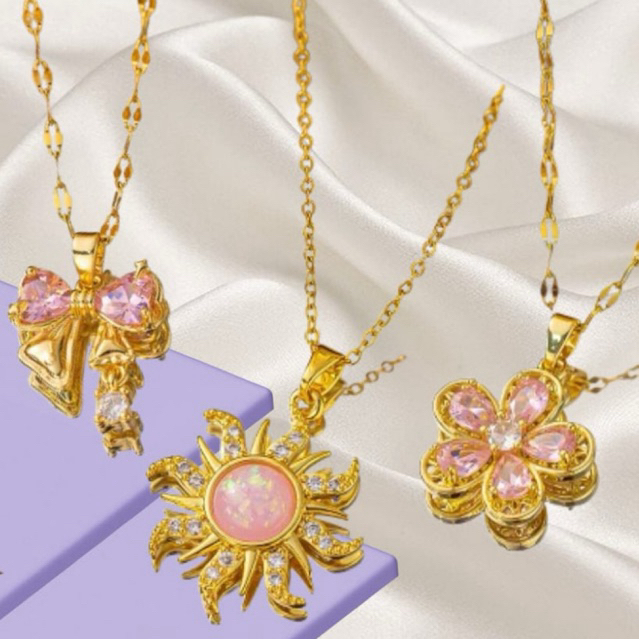 Jual MS038 Kalung Rantai MOTIF BUNGA Dan Pita Permata | Shopee Indonesia