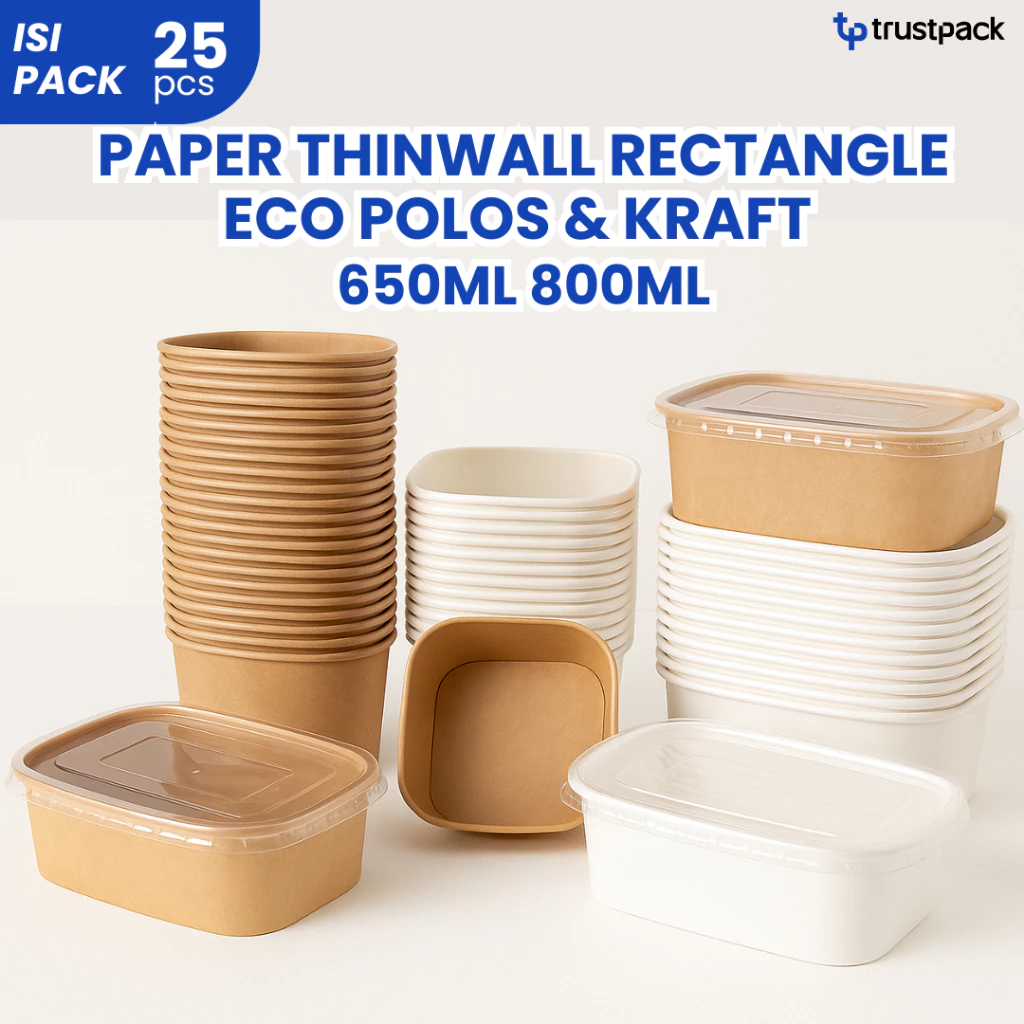 Paper Thinwall Kraft Coklat 650ml 800ml | Wadah Makanan Take Away / Lunch Box Food Grade Paper Bowl