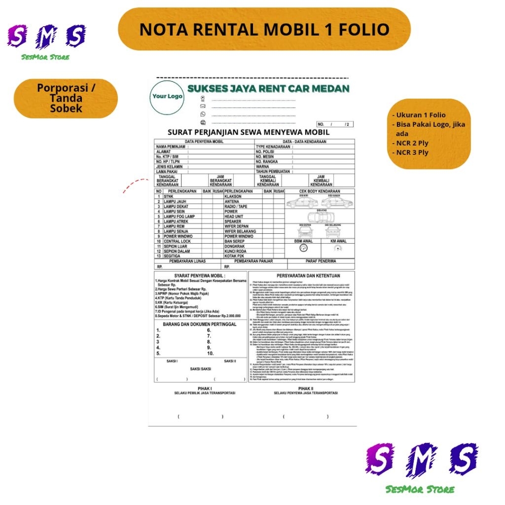 Jual NOTA RENTAL MOBIL 1 FOLIO CUSTOM NAMA | Shopee Indonesia
