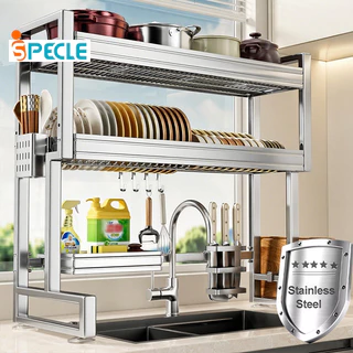 iSPECLE 1/2 Susun Rak Piring Wastafel Stainless Steel 65-95cm Rak Mangkuk Piring Rak Dapur
