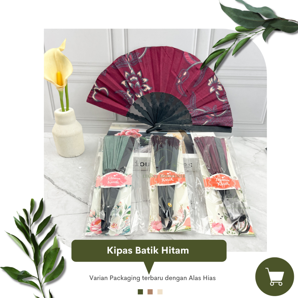 Souvenir Kipas Batik Gagang Plastik Hitam 18 cm Besar Varian Kemasan