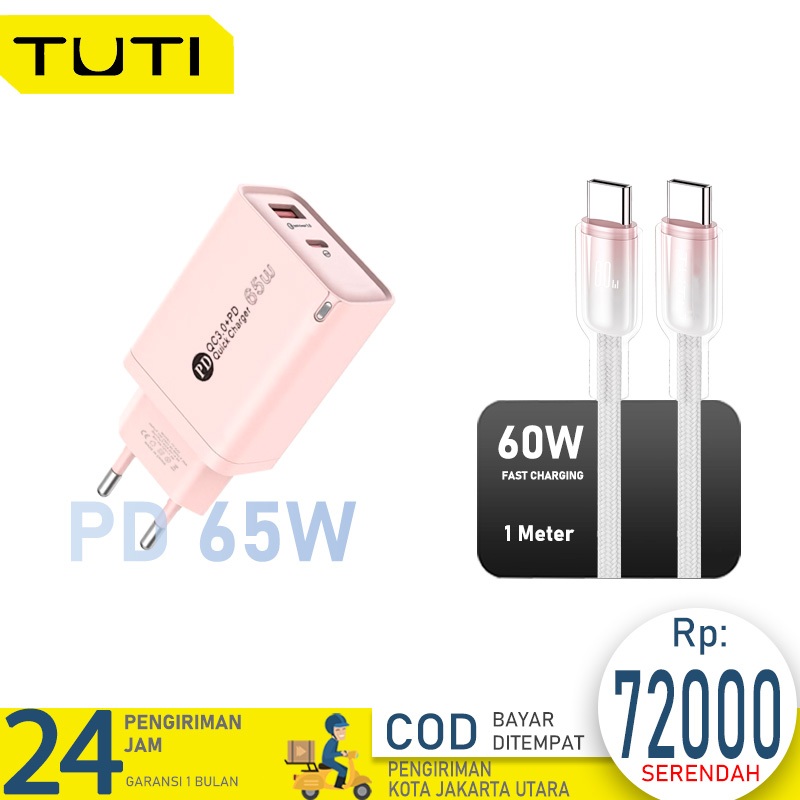 TUTI Kepala Charger Fast Charging 65W Usb A Type C Charger For iPhone Kable Data Type C Fast Charger
