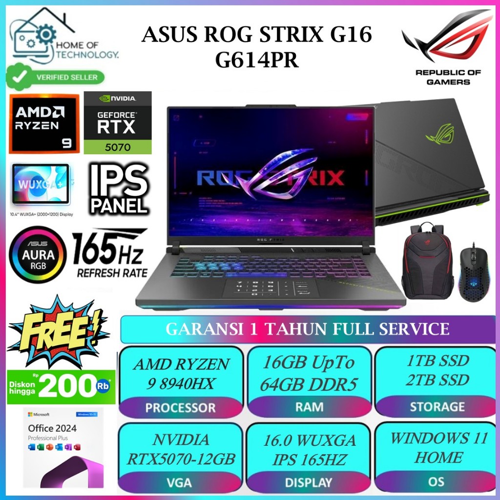 Jual ASUS ROG STRIX G16 G614PR AMD RYZEN 9 8940HX 64GB DDR5 2TB RTX5070 ...