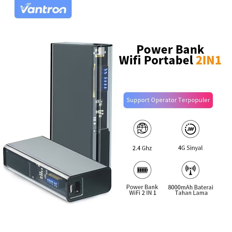 Vantron 2 in 1 Modem MIFI Power Bank LTE Router WIFI Portabel 8000mAh Mendukung Semua Operator