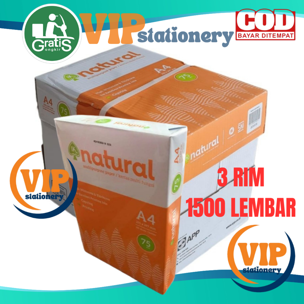 Jual Kertas Natural A4 = 3 rim = 1500 lembar 75gsm / HVS Natural A4 ...