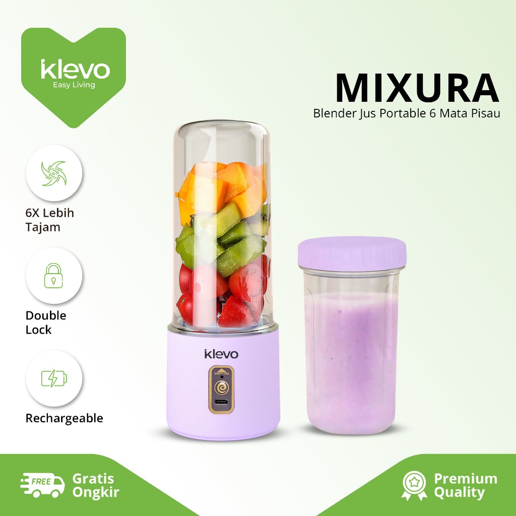 Jual KLEVO Mixura Blender Mini Portable 6 Mata Pisau Stainless Cup ...