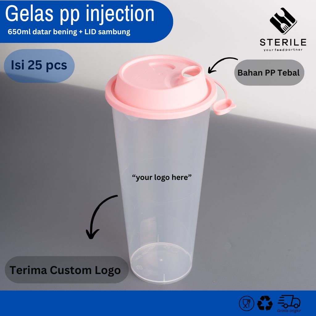 Jual GELAS THINWALL DATAR 500 ML 16 OZ + TUTUP ISI 25 PCS / GELAS PP ...