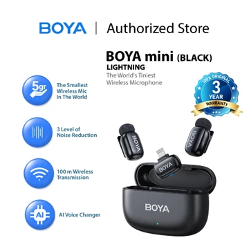 Boya Mini Mikrofon Klip On Wireless Microphone Port Lightning USB Tipe C For Smartphone Android