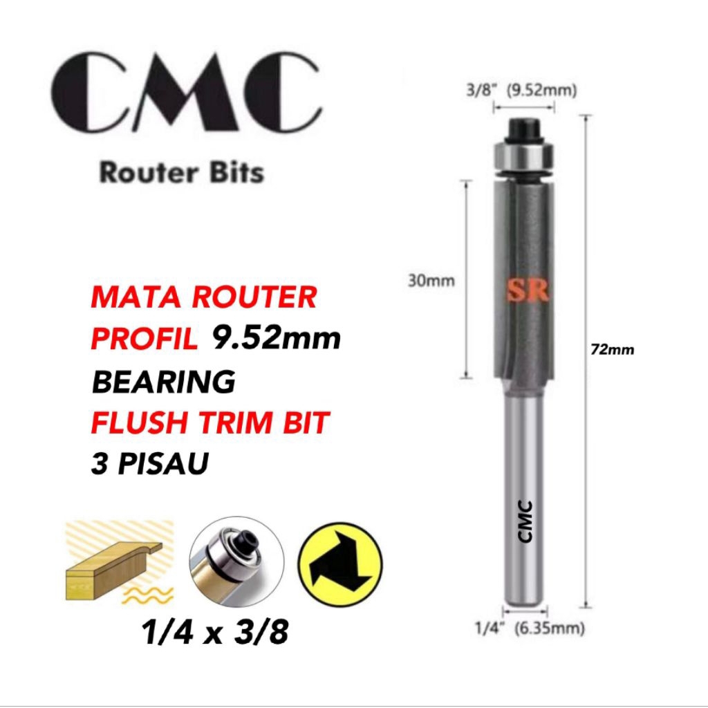 Jual Mata Profil/ Router 10mm Roda (Mata Pisau 3) Laminate Flush ...
