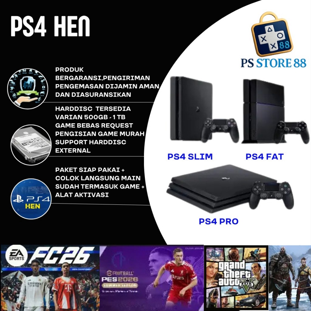 Jual PS4 - HEN. SLIM/FAT/PRO.HEN FW 12.02. BDJB 1TB/500GB | Shopee ...