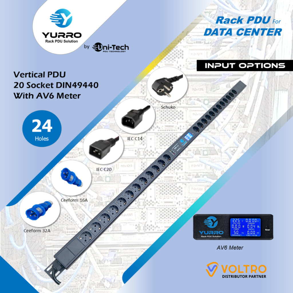 Jual PDU 24 Outlet Germany With AV6 Meter Yurro PDU Input Schuko IEC ...