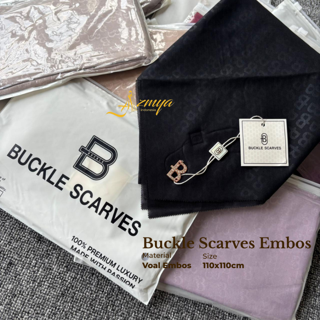 JILBAB Segiempat Emboss Monogram - Hijab Segi Empat Embos Buckle Scarves - Bisa Seragaman - Azmya_Hijab_Store