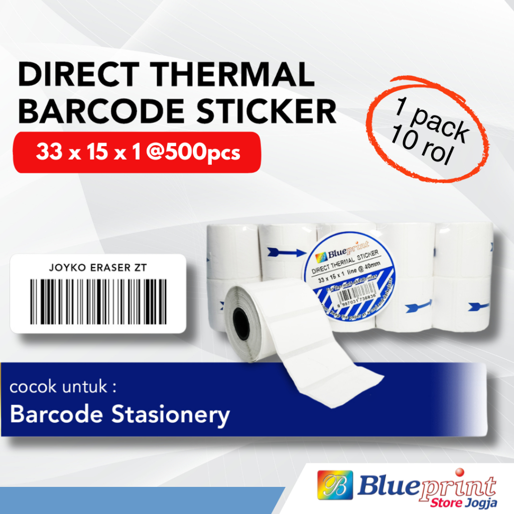 Jual 10 Rol BLUEPRINT DTS sticker barcode Portabel 33x15 x1 Line Isi ...