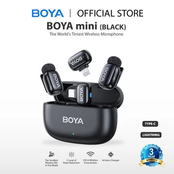 BOYA Mini Mikrofon Klip Nirkabel 2.4GHz Ultra Mini Wireless Microphone Dengan Fitur AI Pengubah