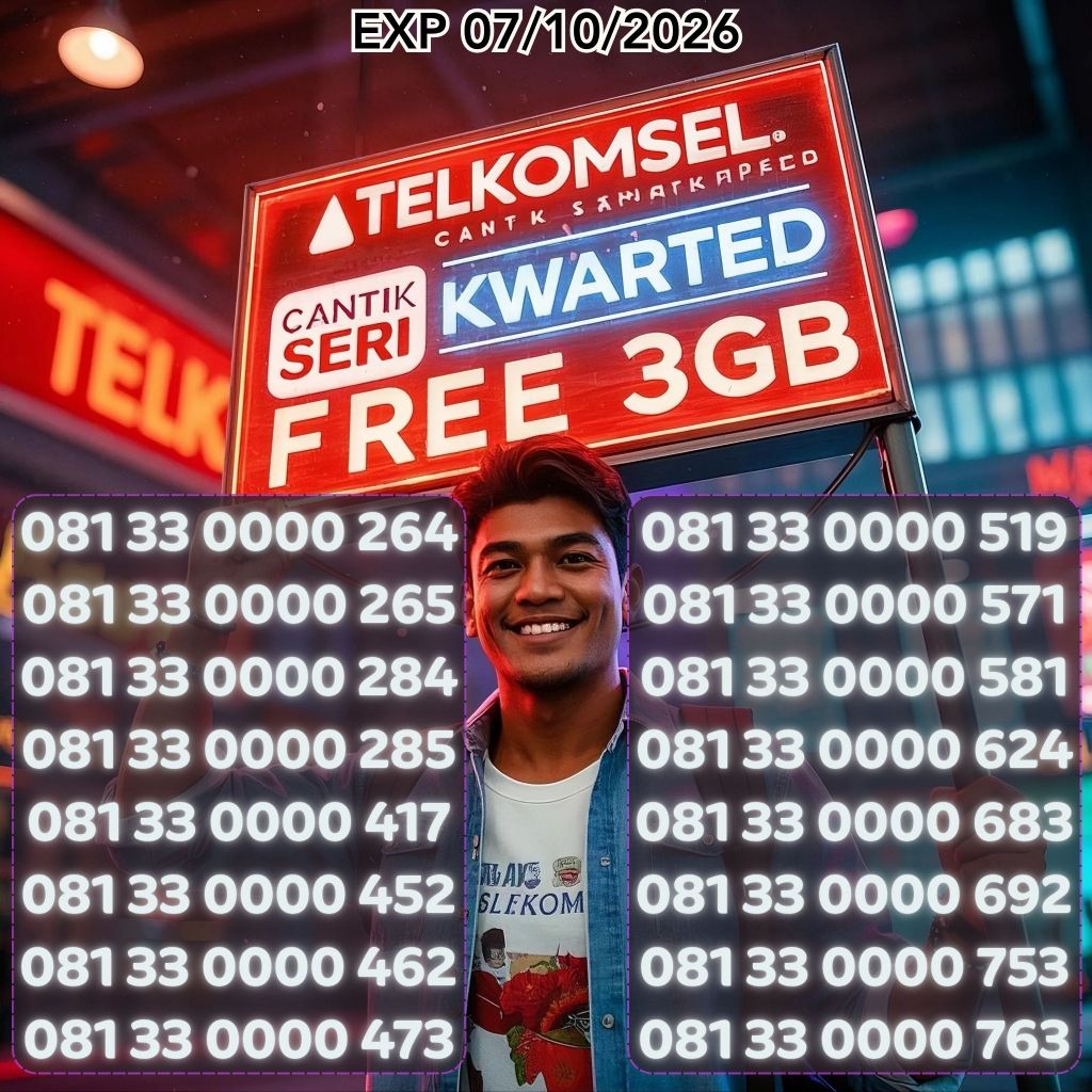 Jual Nomor Cantik Telkomsel KWARTED Seri 081 33 0000 XXX Bonus 3GB ...