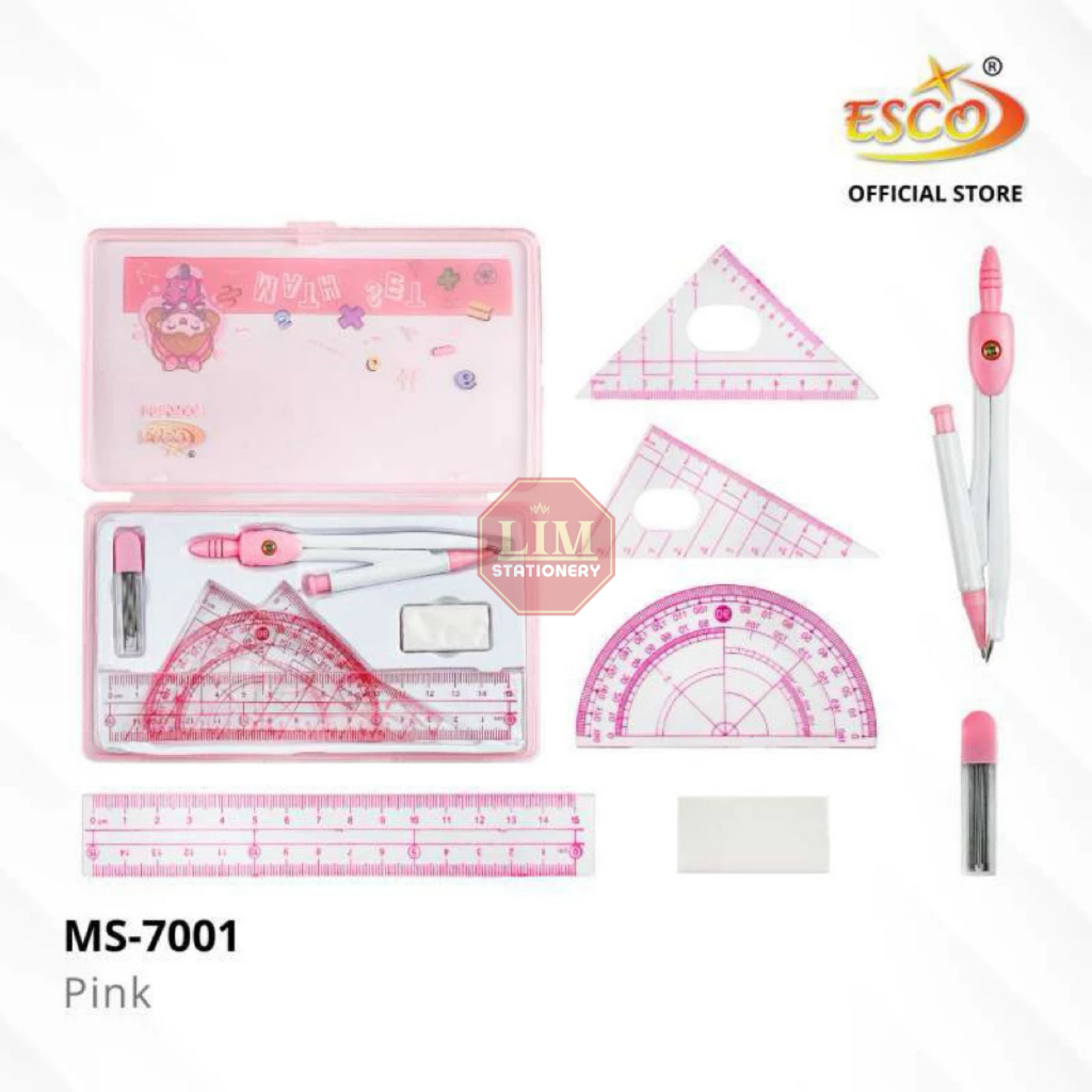 Jual ESCO Math Set 7 in 1 / Alat Tulis Set Sekolah Geometri Lengkap ...