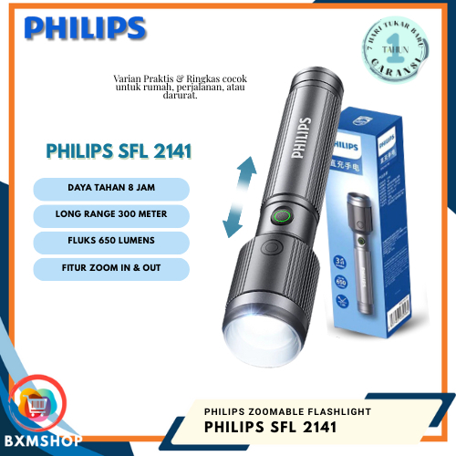 Jual Philips SFL2141 Senter LED Zoom Flashlight Adjustable Brightness ...