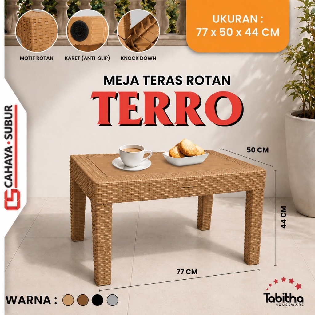 Meja Teras Plastik Motif Anyam Rotan TERRO Original By Tabitha 77cm x 50cm x 44cm Meja Ngopi Outdoor