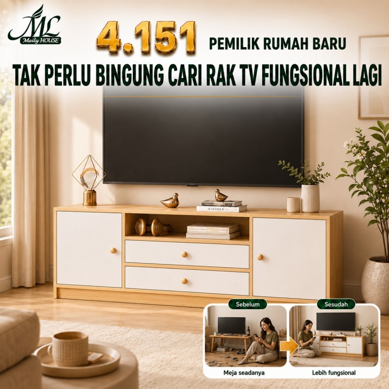 Meja TV Kayu Rak TV Minimalis Bufet TV Modern Serbaguna 120 140cm Untuk Ruang Tamu