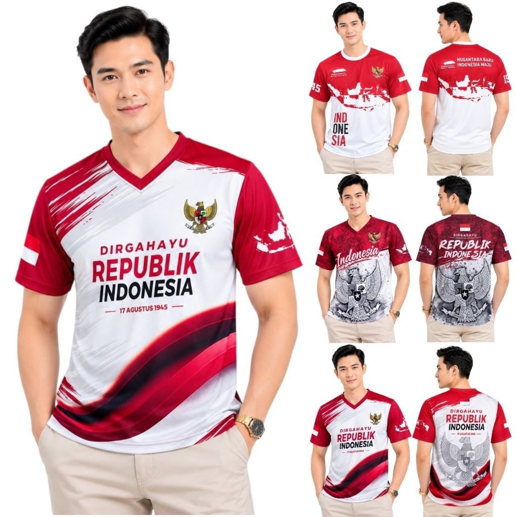 Kaos Oblong Merah Putih 17 Agustus Dirgahayu Kemerdekaan Indonesia Fullprint Jersey Lengan Pendek Ukuran S M L XL XXL