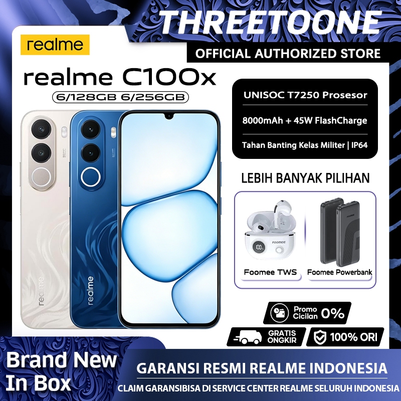 [NEW LAUNCH] realme C100x 4/128GB 6/128GB 6/256GB UNISOC T7250 IP64 — Garansi Resmi Bisa COD