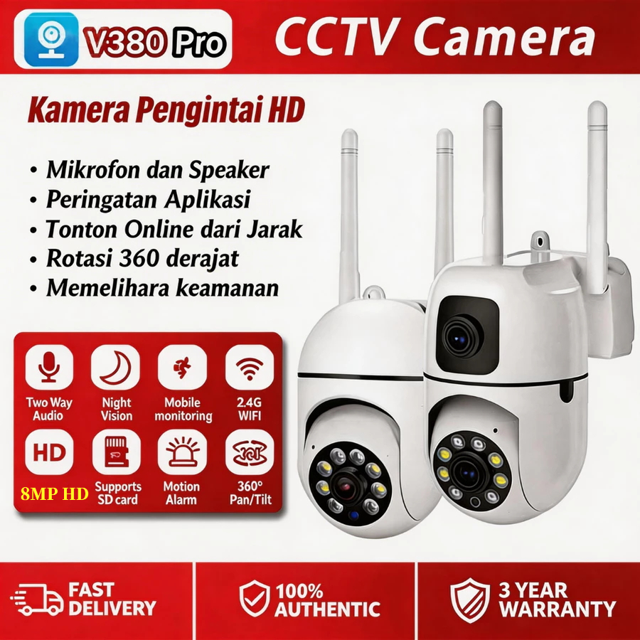 V380 Pro Kamera Dual Lens Outdoor CCTV Wifi 8MP HD Human Tracking Malam Lensa IP66 Weather-Proof Two-Way Voice