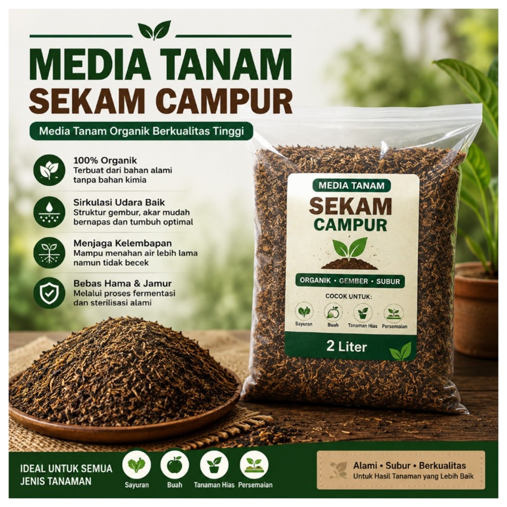 Media Tanam Sekam Campur Organik Siap Pakai - Cocok untuk Sayuran, Buah & Bunga