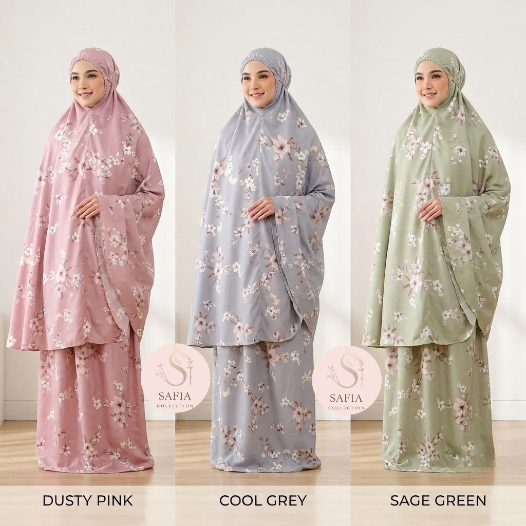 Safia Mukena Dewasa 2in1 Katun Premium Motif Free Pouch Cantik