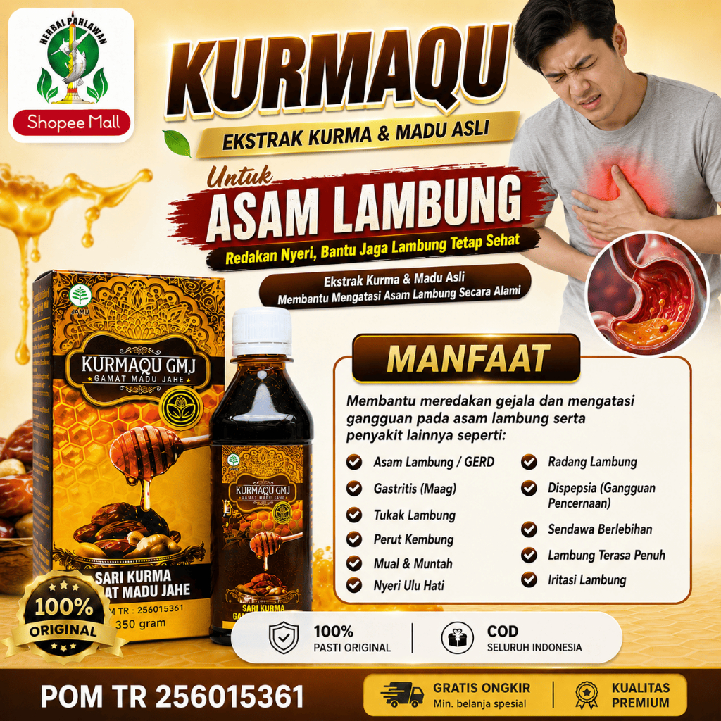 Obat Herbal Asam Lambung Kurmaqu - Sari Kurma Ajwa, Madu Murni, Gamat, Jahe Bermanfaat Untuk Kesehatan