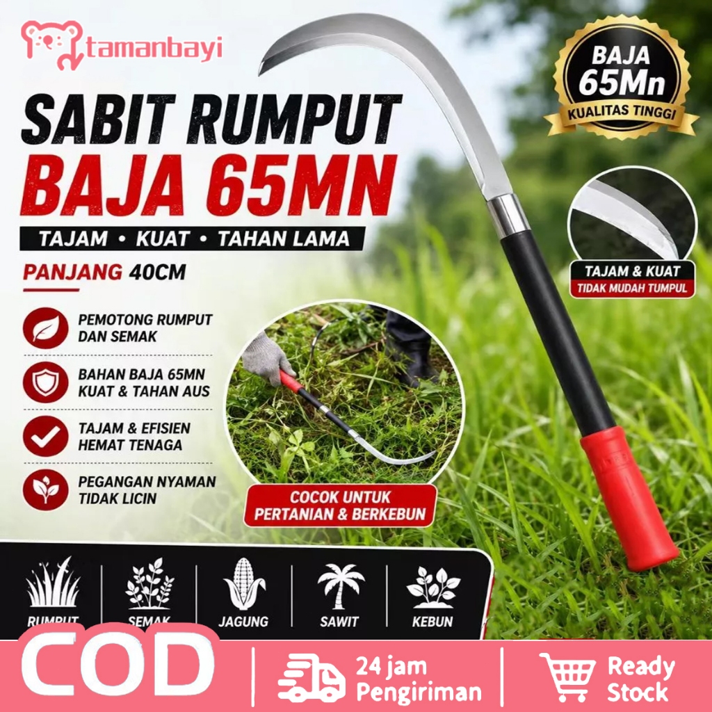 Sabit Rumput Baja 40cm Celurit Panen Gulma Pemotong Rumput Alat Pertanian Tahan Tajam Anti Karat 1pcs COD