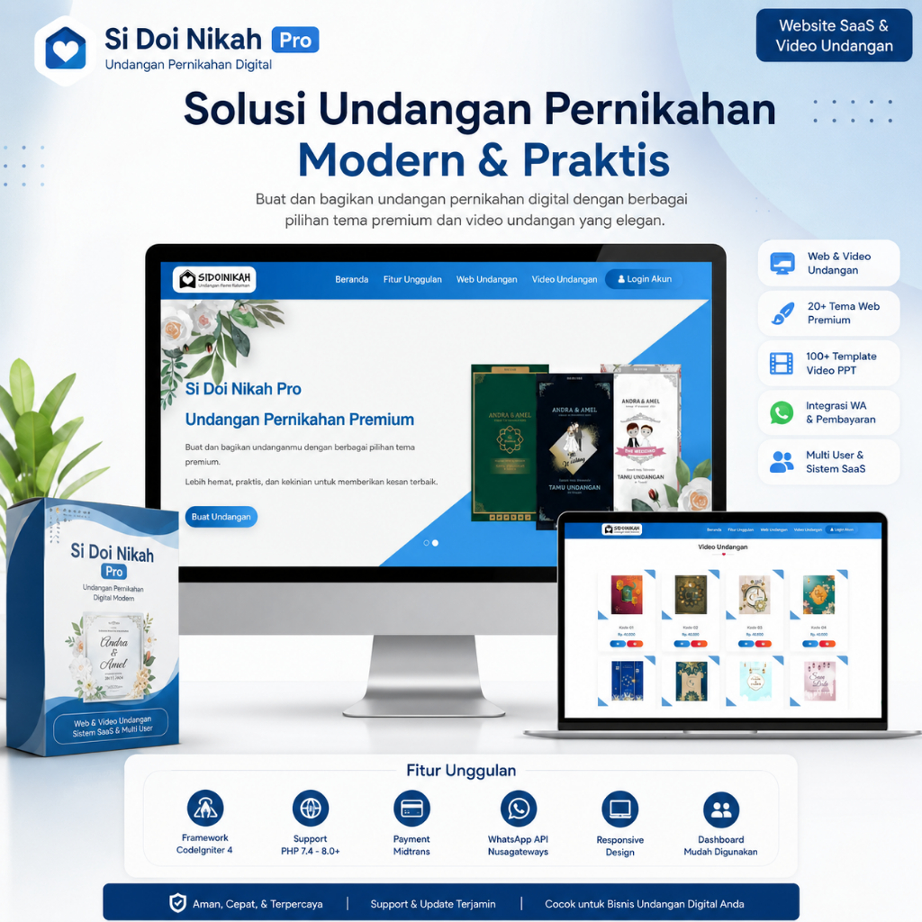 Sidoinikah V4 - Script Website Undangan Digital Premium SAAS CI4 | 25 Template | QR Buku Tamu