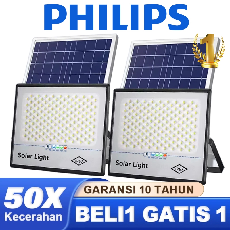 [ Beli 1 Gratis 1]15000W Yang Ditingkatkan Lampu Tenaga Surya Outdoor Lampu Sorot Tenaga Surya Ip67 Tahan Air Lampu Solar Cell Lampu Outdoor Daya Tinggi Lampu Panel Surya Outdoor
