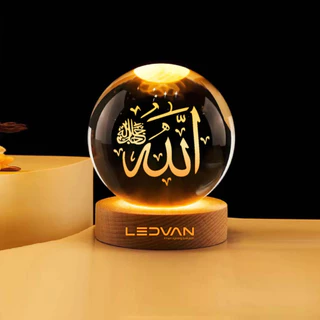 LED Crystal Ball 3D - Lampu Tidur Kaligrafi Lafadz  Allah Muhammad lampu estetik bola kristal dekorasi kamar cafe souvenir kado ulang tahun ramadhan islami hias meja belajar - LEDVAN