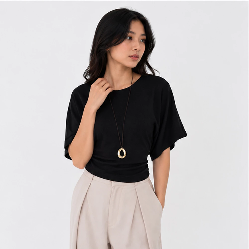AIJO Sienna Oneck Top Wanita Hitam Bodyfit - Nyaman Dipakai, Cocok untuk Aktivitas Kasual, Bahan Spandex Elastis