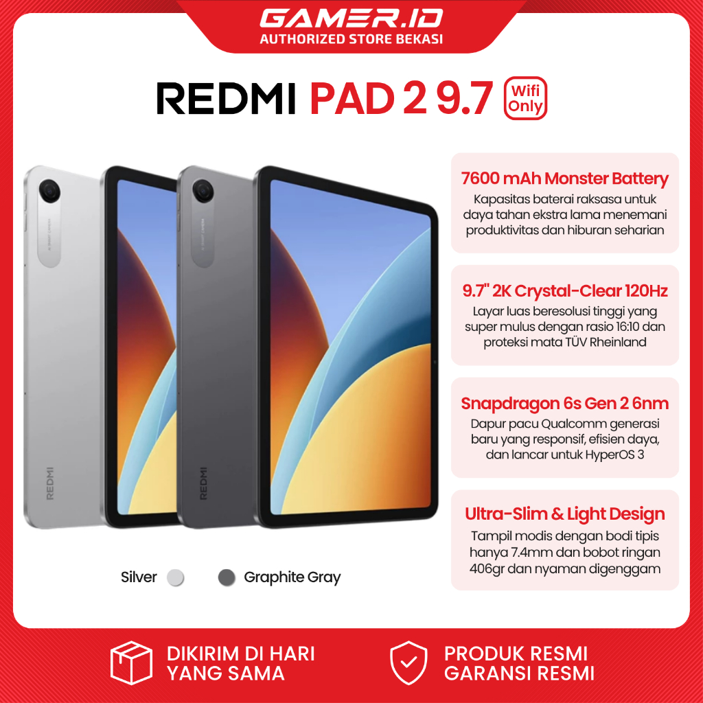 Xiaomi Redmi Pad 2 9.7 4/64GB Snapdragon 6s Gen 2 2K 120Hz Display 7600mAh Battery Garansi Resmi
