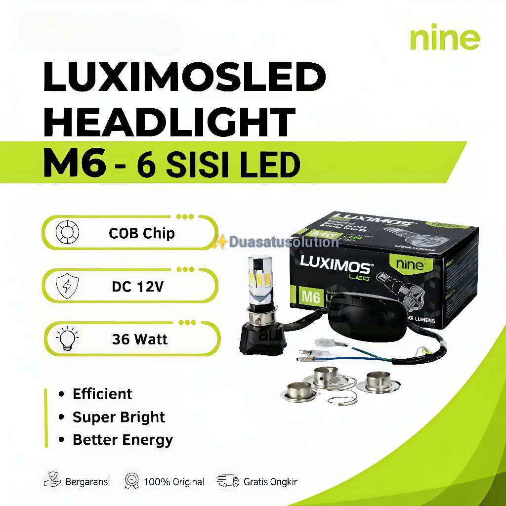 LAMPU LED UTAMA MOTOR H4 H6 H7  NINE LUXIMOS M6 AC DC 6 SISI 36WAT SUPER TERANG